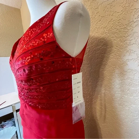 NWT Sherrie Bloom Peter Noviello CHETTA B 100% Silk Red Dress Size 4 - Picture 6 of 13